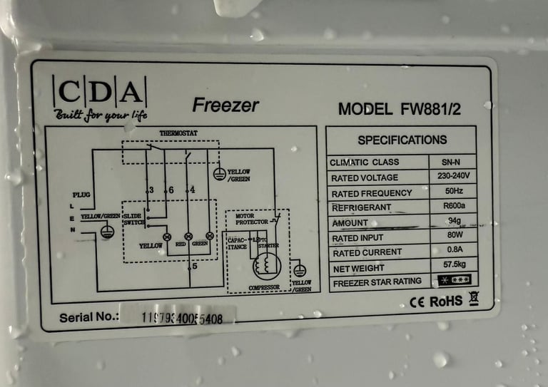 CDA FW881/2 BUILT IN NICE TALL JUST FREEZER WITH WARRANTY  