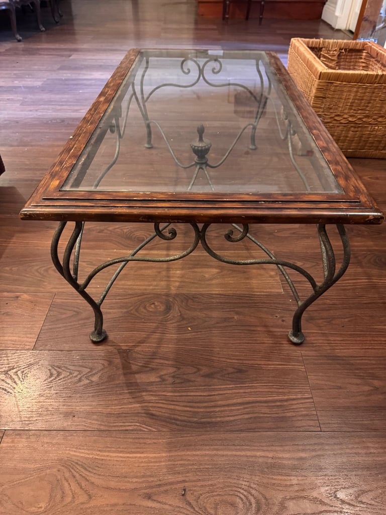 Glass and wrought iron coffee table