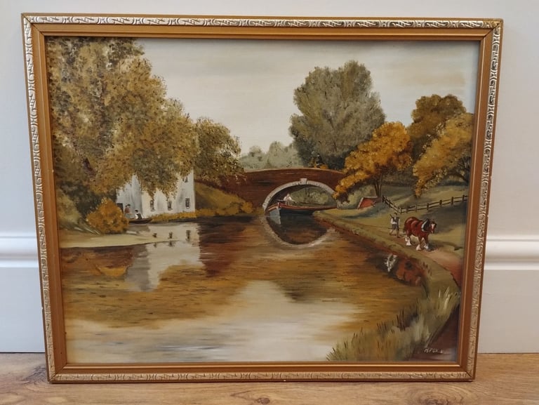 image for Oil painting Canal Scene. Signed M. Fox 81. Vgc.