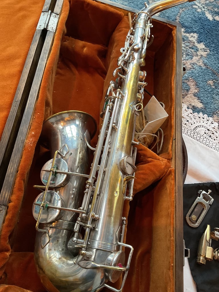 VINTAGE JEROME THIBOUVILLE LAMY ALTO SAXOPHONE + HARD CASE.