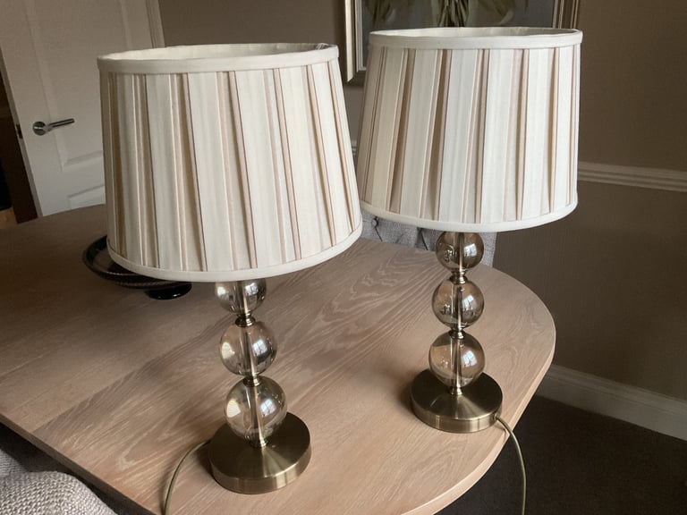 Pair Laura Ashley Selby Glass and Brass Table Lamps and Shades
