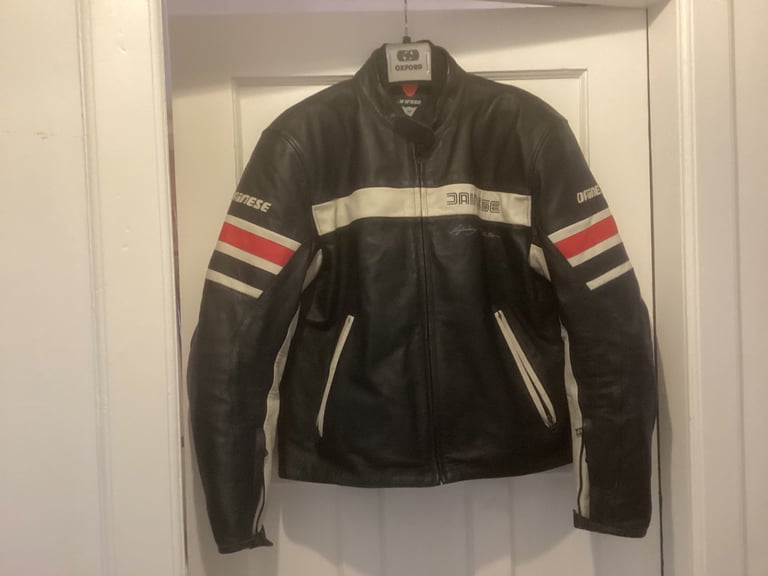 Dainese Men’s Tricolour Retro Leather Motorcycle Jacket Size EUR 56/UK 46