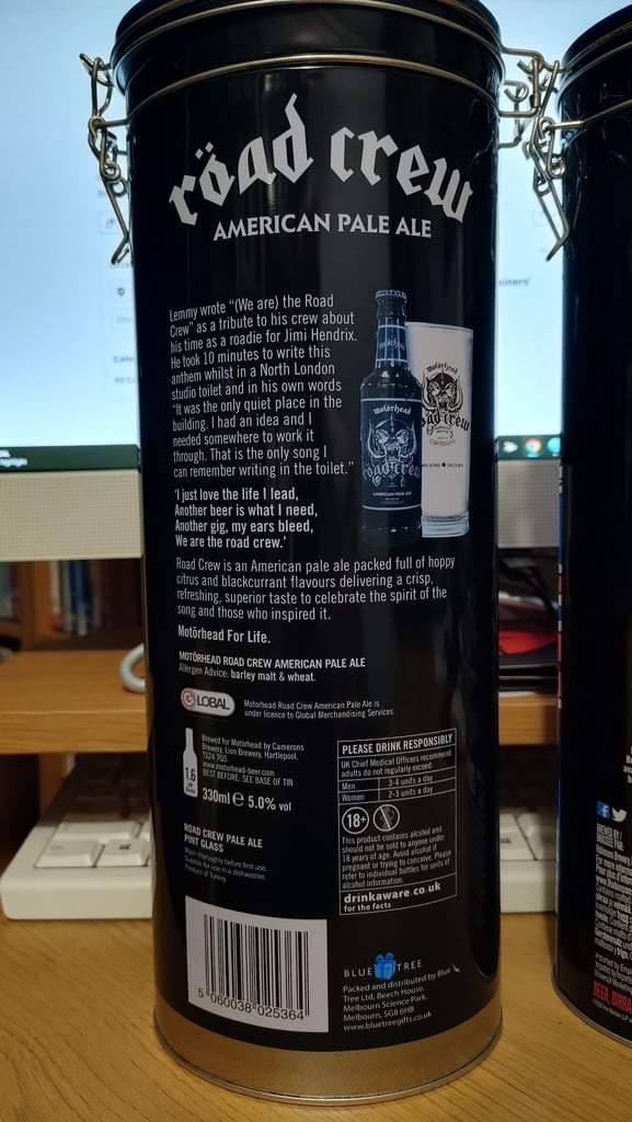Motorhead 'Road crew' & Iron Maiden 'Trooper' Beer containers (Empty)