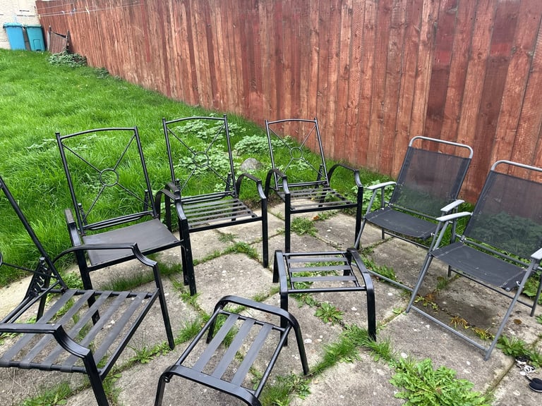 *SOLD* 9 x Garden chairs job lot folding recliner foot stool cushion plastic 