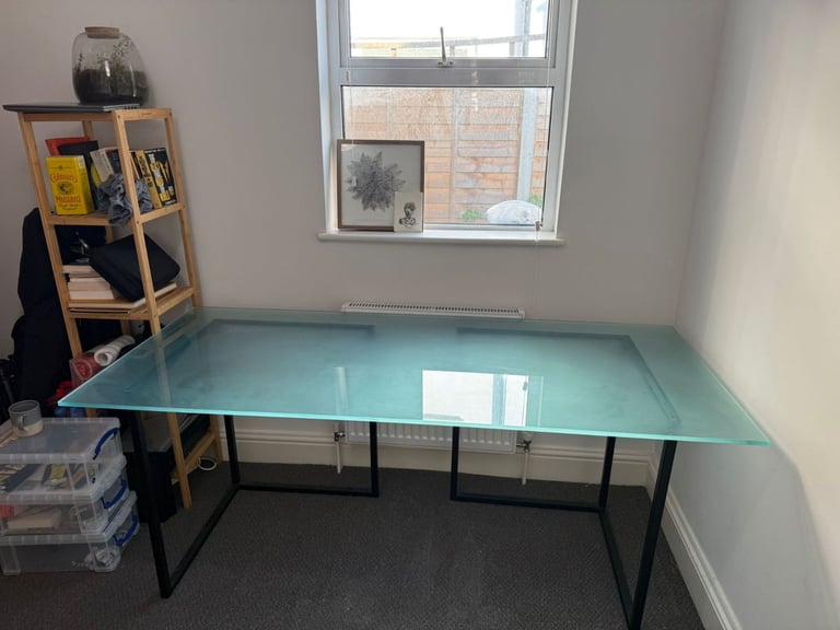 image for Spacious Frosted Glass Desk – Great for WFH