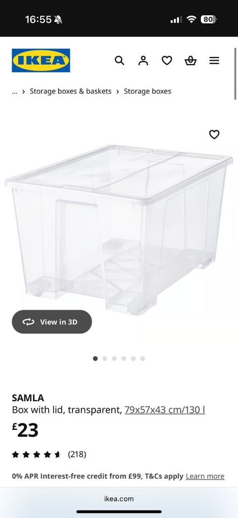 image for 2x IKEA SAMLA 130L Transparent Storage Boxes with Lids – £20 for both (Excellent Condition)