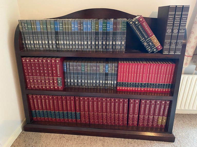 image for Solid Wood Bookcase & Full Encyclopedia Britannica from 1990s