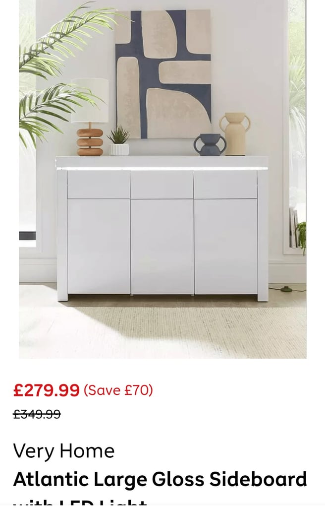 image for High white gloss tv unit and sideboard with led lights 