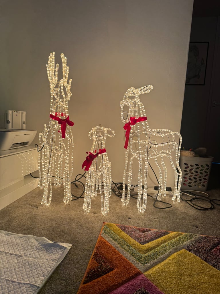 image for Rain deer x3 and snowman light 