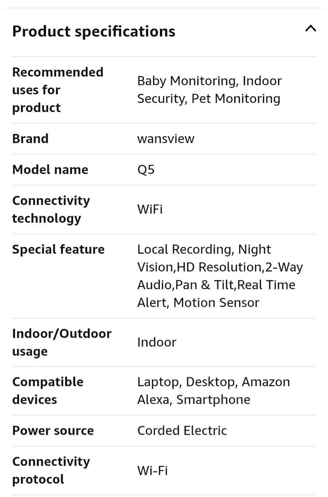 Security Indoor Pet Camera WiFi CCTV Security Baby Monitor,  Alert Night Vision SD Storage 