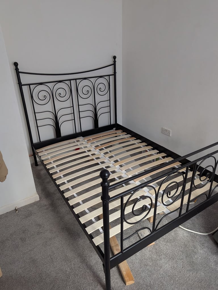 image for Metal bed frame  with wooden slats