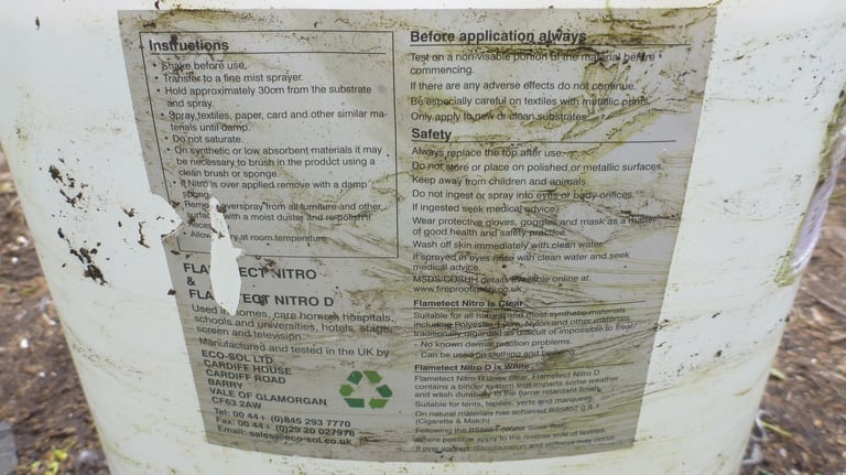 Flametect Nitro N Fire retardant spray for Synthetic and Natural Materials 25 Litre