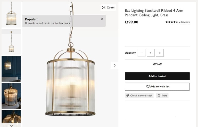 Stylish ribbed Pendant Ceiling Light, John Lewis, RRP £199