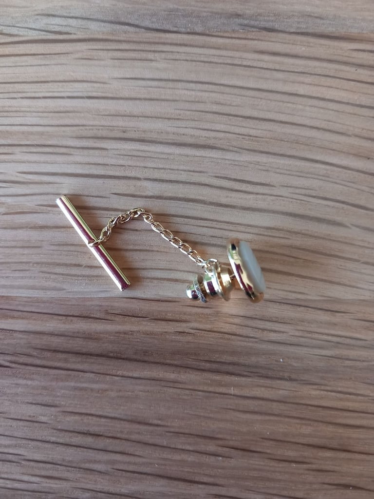 Gold coloured Tie Pin with opalescent oval stone, reduced price