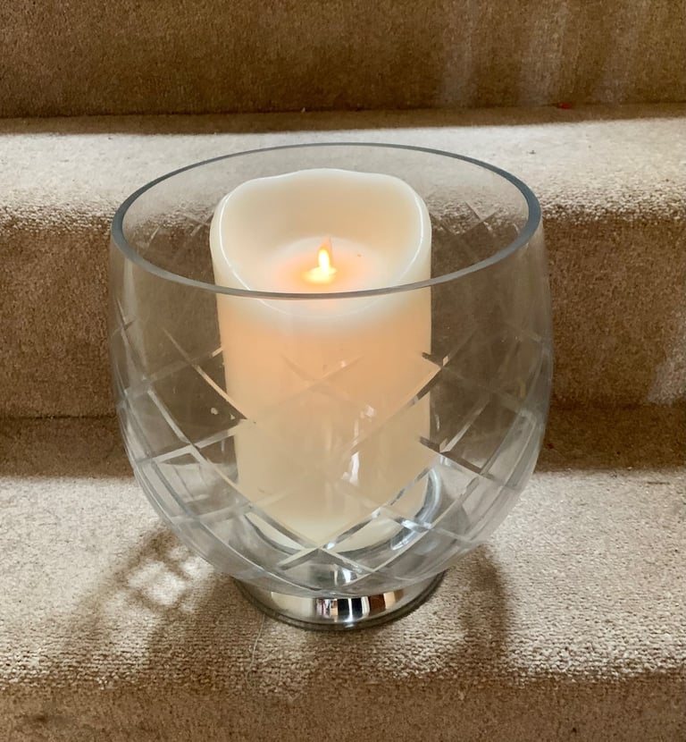 image for M&S Large Heavy Decorative Glass Bowl for candles, plants etc with silver base over 3 kilos RRP £55