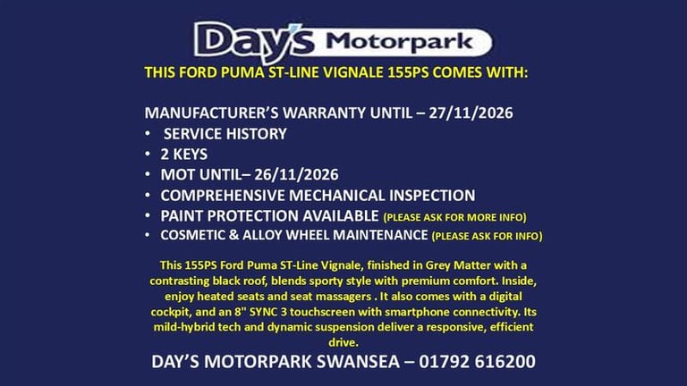 2023 Ford Puma 1.0 EcoBoost Hybrid mHEV 155 ST-Line Vignale 5dr HATCHBACK PETROL Manual
