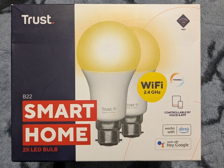Trust Smart Bulb 2 Pack Dimmable LED Tunable White 9W 2.4GHz WiFi Alexa & Google Home Compatible