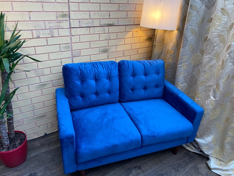 Premium Sofa Luxury Velvet Blue 2 Seater Sofa
