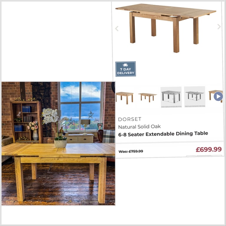 Refurbished Solid Oak Dorset Extendable Dining Table 