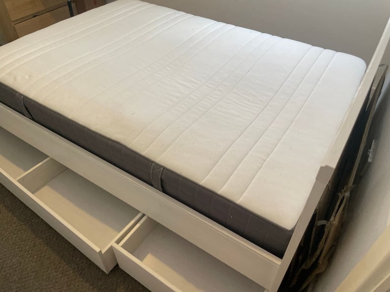 For Sale: Double Bed Frame and Mattress (BRUSALI, IKEA) with Drawers