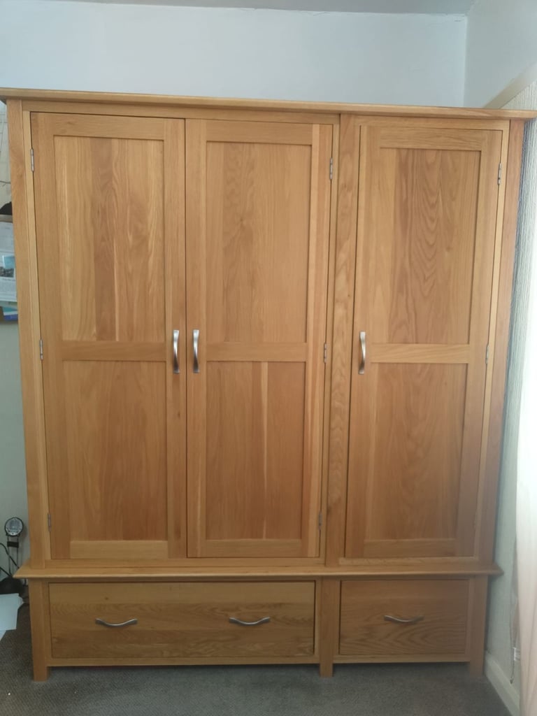 Solid oak large triple wardrobe