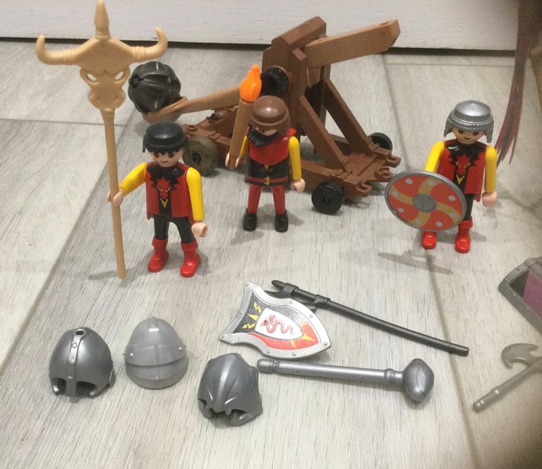 Playmobil Knights Castle bundle figures, headgear, accessories and stone launcher toys