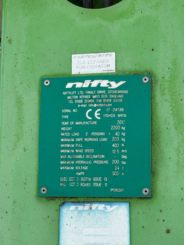 Niftylift 170 MEWP (2017) – 17.1 m Working Height - For Sale