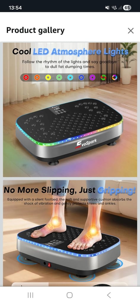 EvoSpark Vibration Plate Exercise Machine with 9 LED Light Effects, 2 in 1 Brushless Motors