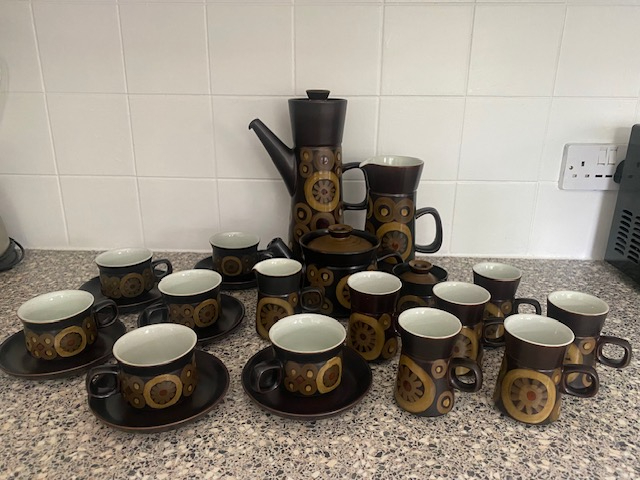 Vintage Denby 1970 Arabesque Tea & Coffee Pots Sugar bowl Milk jugs Cups Saucers