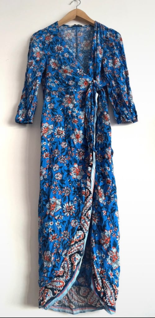 image for Blue Floral Wrap Maxi Dress - Size XS