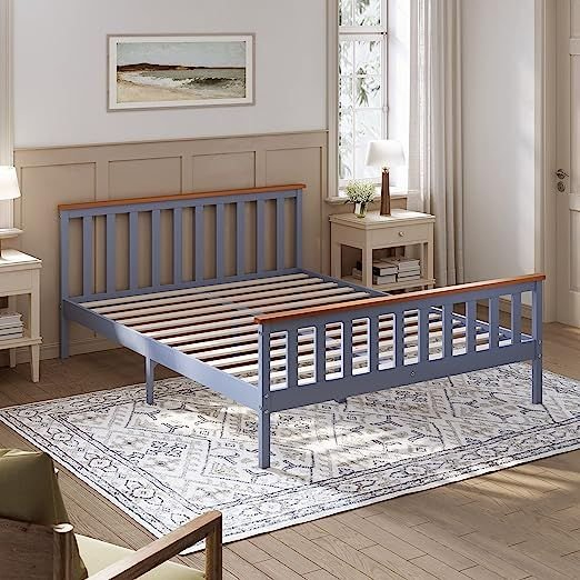 image for New Grey King size Solid Wooden 150 x 200cm Bed Frame RRP £220 Our Price £125
