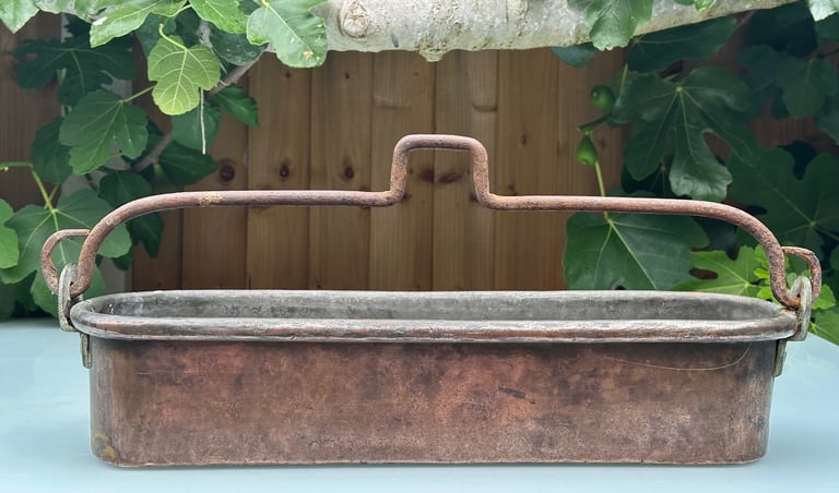 ANTIQUE FRENCH COPPER FISH KETTLE, PAN, JARDINIERE, PLANTER, 58cm long 4kg - 1900s - WILL POST!