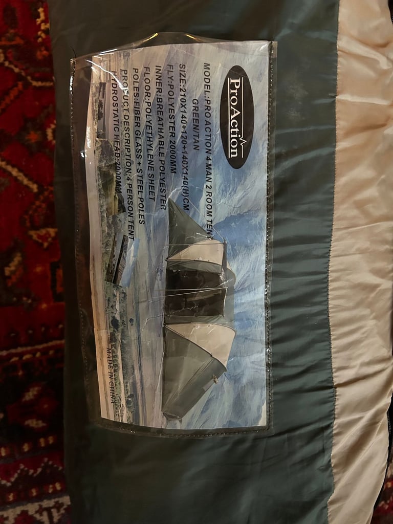 image for Pro Action 4 man 2 room tent (green/tan)