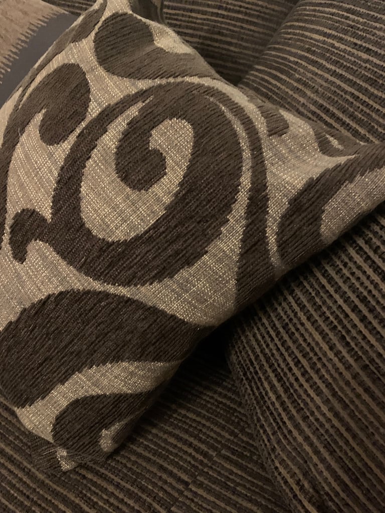 Large brown cuddler settee. DFS