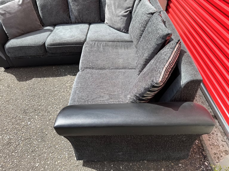 Delivery Available - Grey & Black Corner Sofa