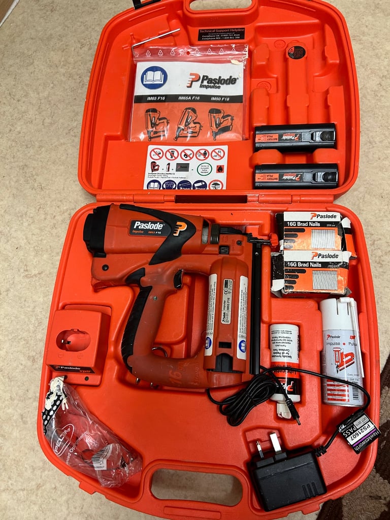 image for Paslode IM65 F16 Gas Finish Nailer Kit Nail Gun, Batteries , Charger, Case