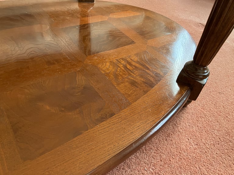 OVAL WALNUT COFFEE TABLE WITH GLASS TOP