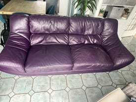 Furniture village Dali retro aubergine leather sofa