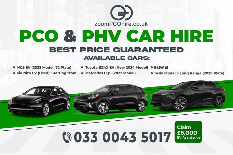No Credit Check PCO Car Hire Fully Electric and Hybrid Cars with