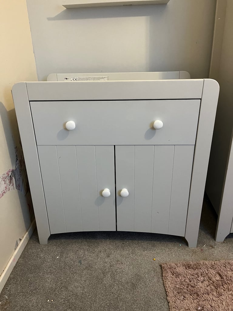 Grey matching nursery wardrobe and draws/changing table