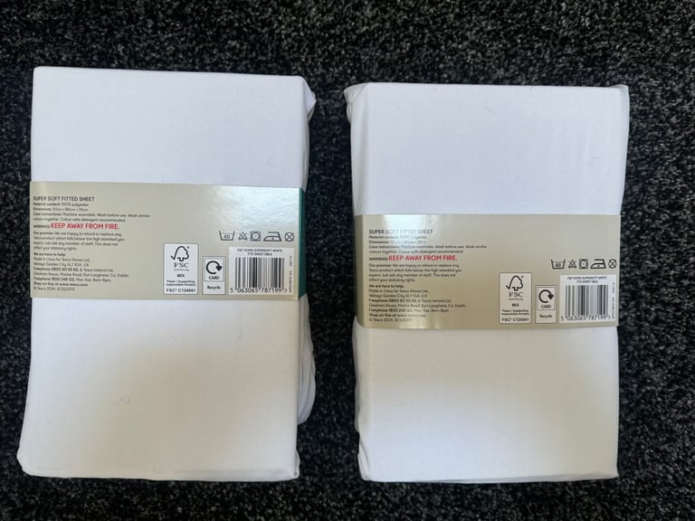 2x BRAND NEW Double Size Bed Super Soft Fitted Sheets - White