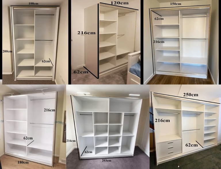Brand New 2 or 3 Doors Sliding Wardrobe with Mirrors & Drawers in Black Grey White Oak