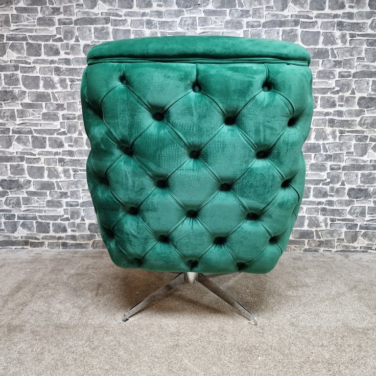 Pair of Green Velvet Swivel Armchairs with Buttoned Back