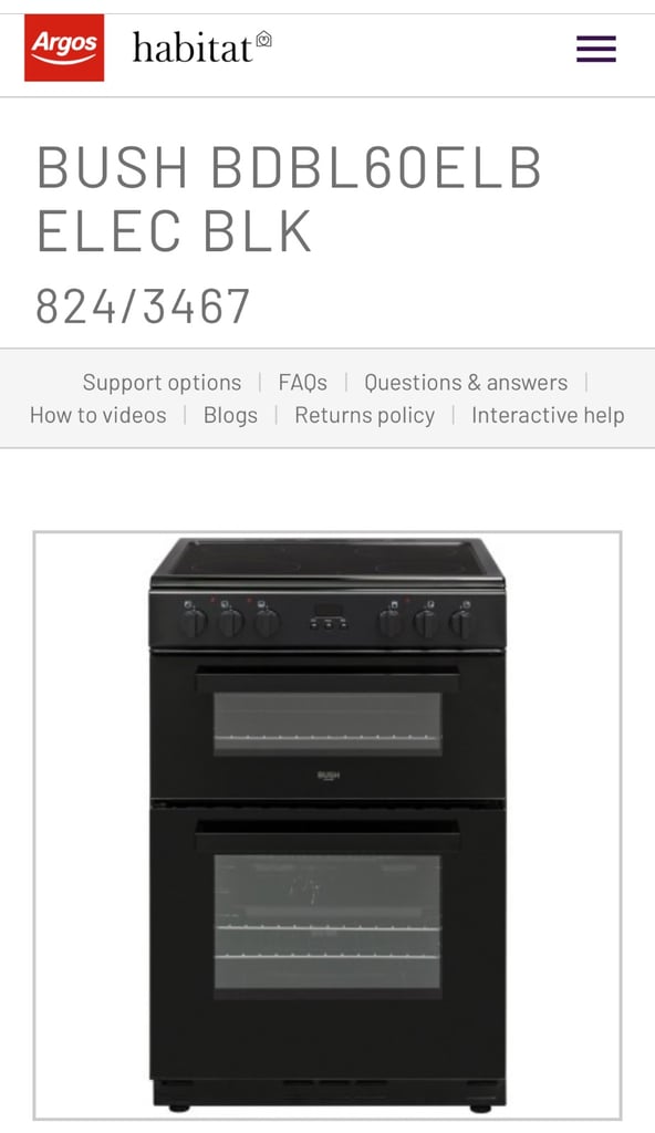 Bush 60cm electric double oven cooker 