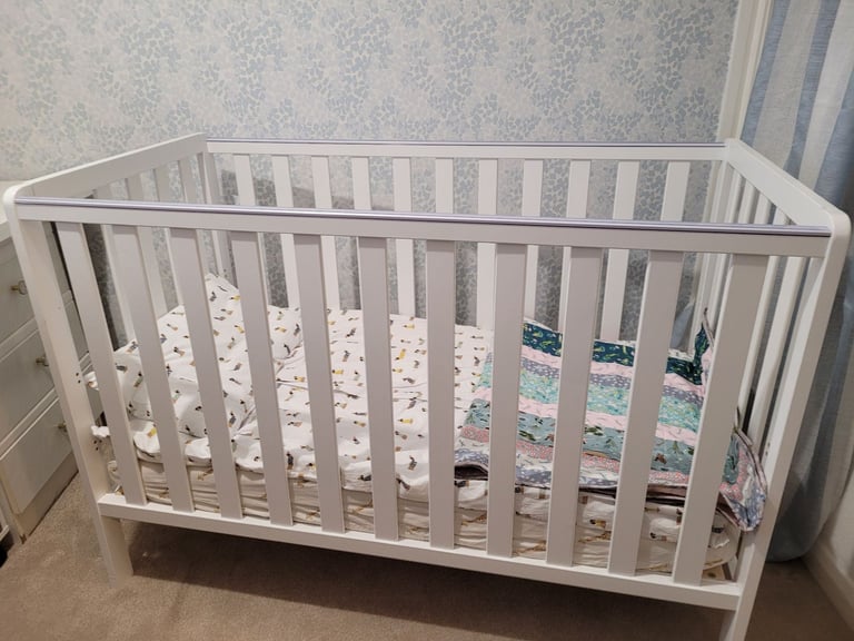 Hardly used Adjustable Cot/bed with Mattress 120 x 60cm