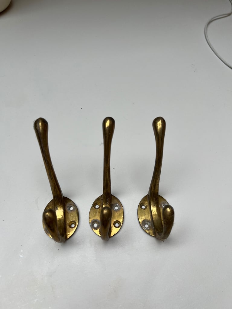 image for Vintage Victorian Brass Coat Hooks x 3