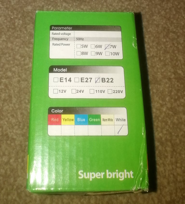 4 X 7W LED Light Bulbs B22 Bayonet Fitting Non Dimmable 6.5cm Diameter x 10cm