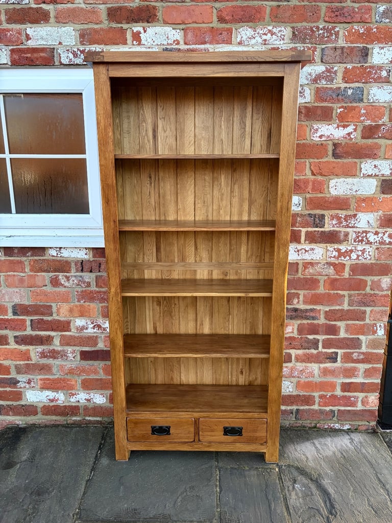 image for Rustic Solid Oak Tall Bookcase - Excellent Condition 