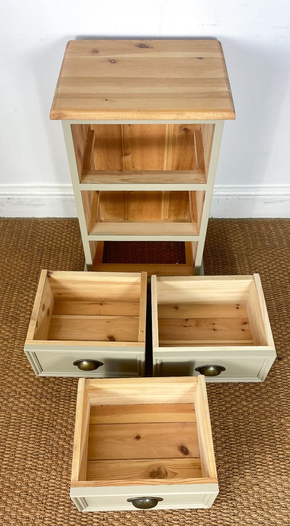 Chunky single solid pine bedside table chest of drawers painted creamy stone