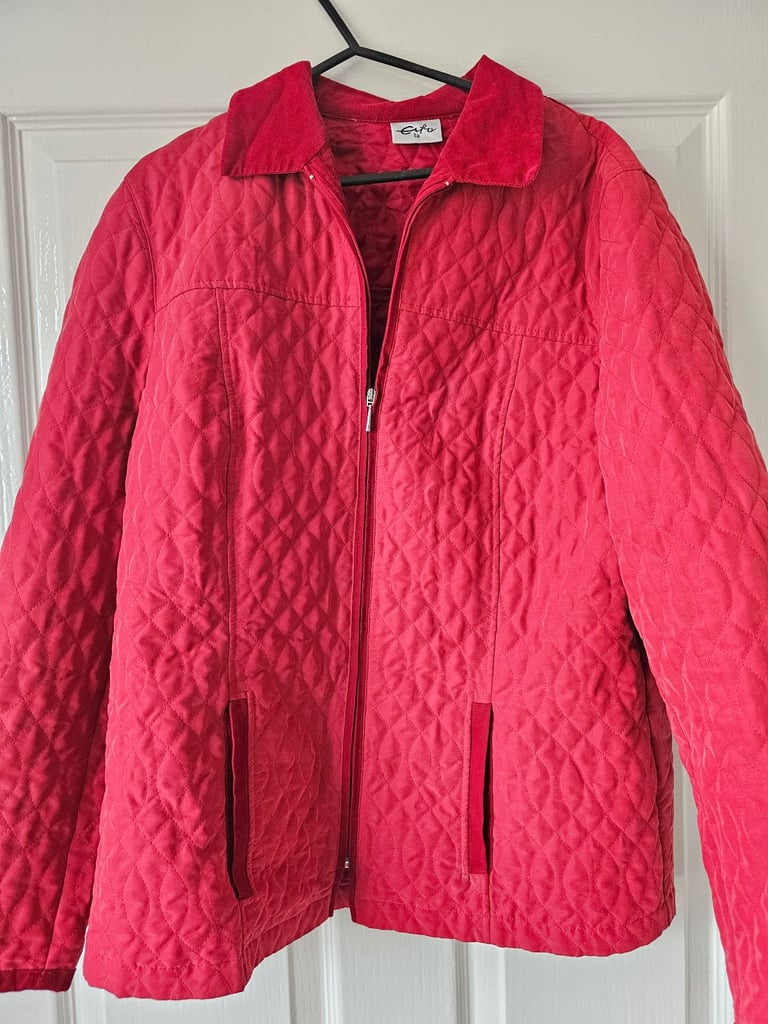 image for Textured deep red quilted jacket, size 10-12